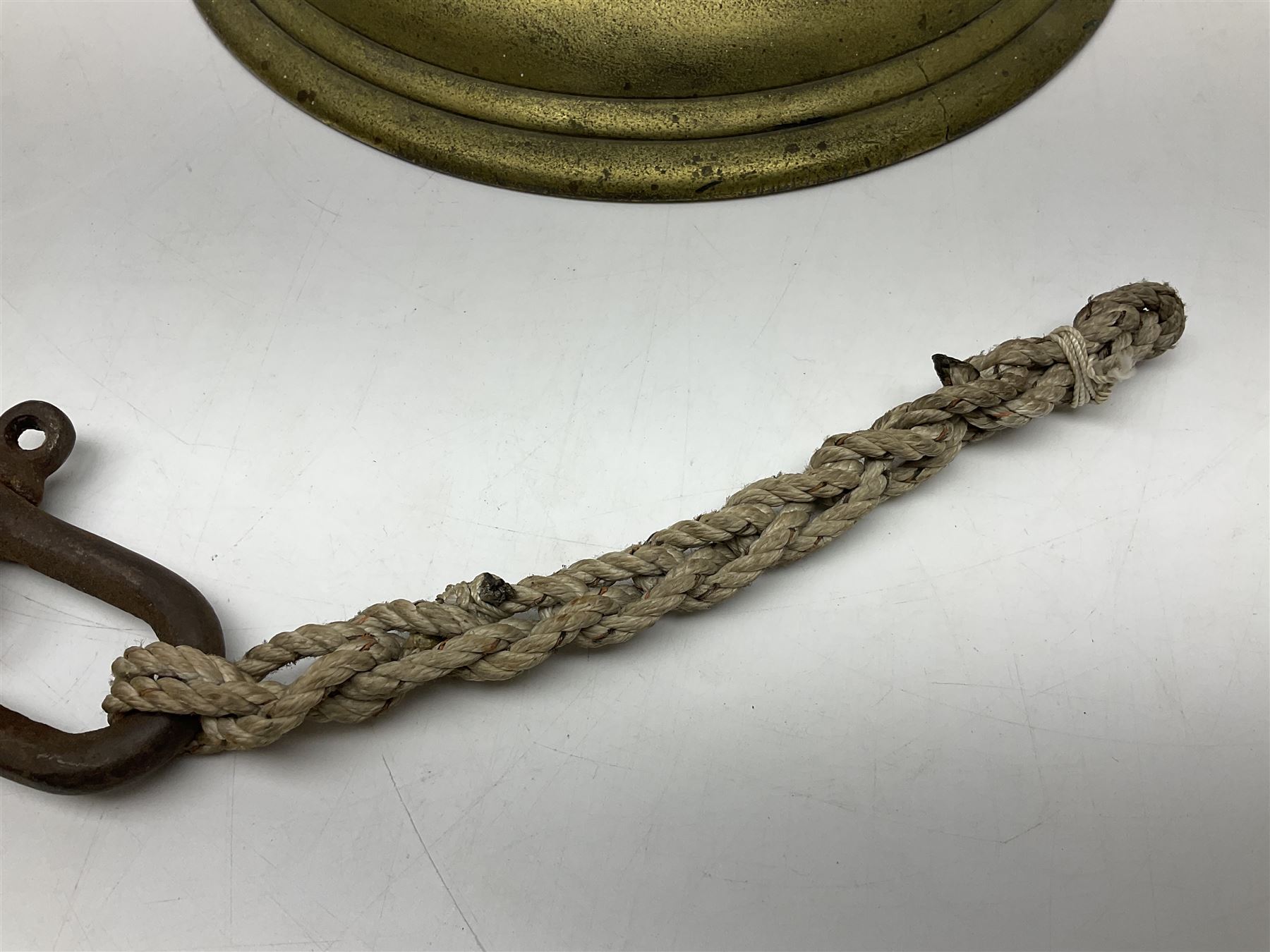 Ship's bell inscribed 'SS Stock Force', the Stock Force later became one of the WW1 'Q' ships and the engines were supplied by Earles Shipbuilders of Hull, H35cm, Notes: The SS Stock Force was built as a small coastal steamship and became HMS Stock FOrce when it was hired by the Royal Navy as a decoy ship (Special Service, Q-ship) in January 1918. She was used in the operation to attack the German submarine UB-80. The Stock Force Captain Commander Harold Auten VC, DSC, RD (22 August 1891 – 3 October 1964) was awarded the Victoria Cross in 1918 following his actions as captain of HMS Stock Force