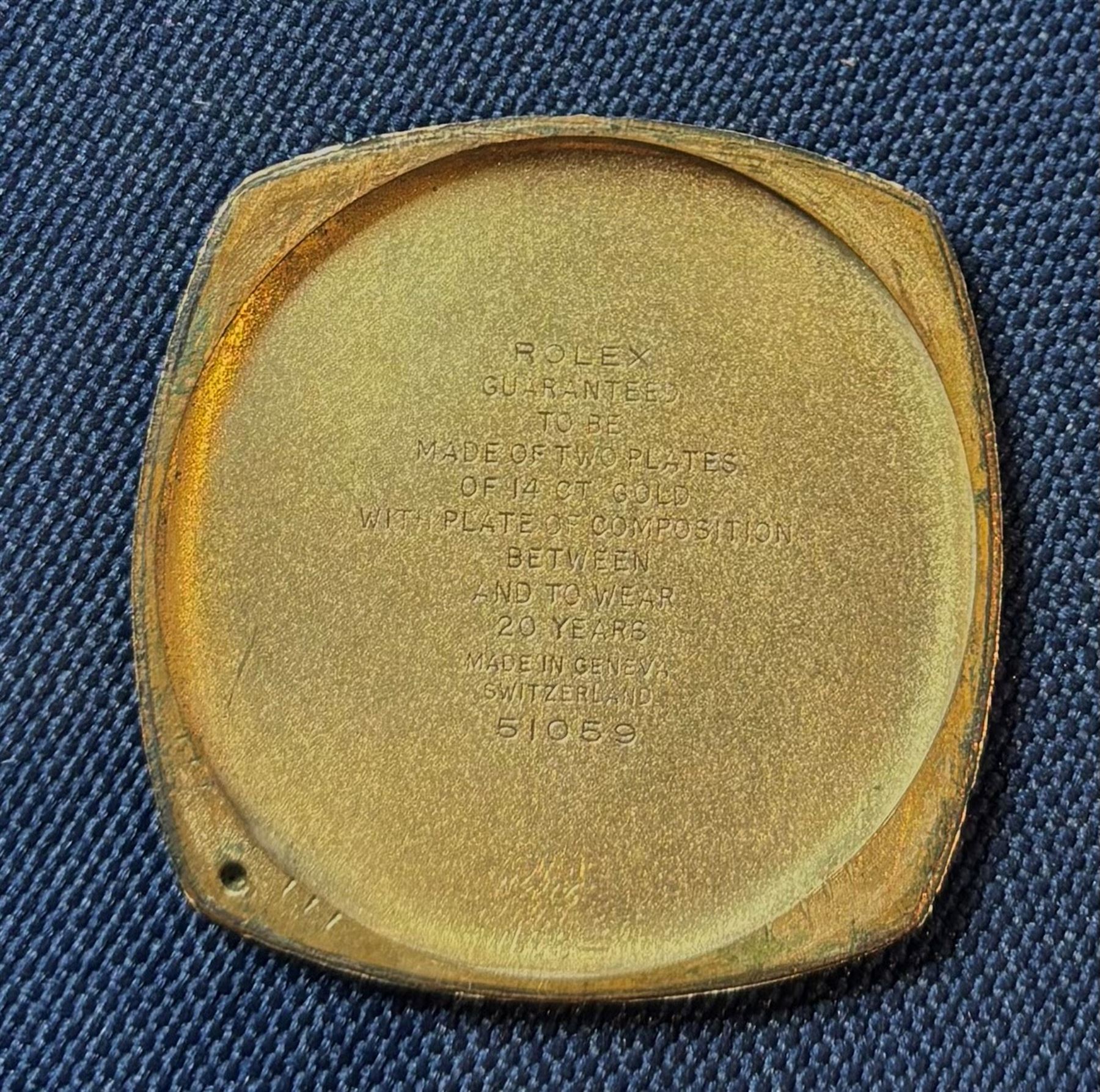 Rolex gentleman's 14ct gold-plated, cushion shaped manual wind wristwatch, circa 1930, case No. 51059, white dial with subsidiary seconds dial and luminous hands, on black leather strap