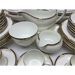 Wedgwood Cavendish pattern dinner service for twelve, comprising dinner plates, side plates, bowls, soup bowls, two tureens, saucer boat and sauce, together with matching part coffee service (82) 