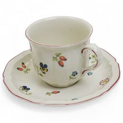 Villeroy & Boch Petite Fleur pattern part tea service comprising seven cups, ten saucers, ten plates, sugar bowl and cover, milk jug, saucer dish and rectangular plate