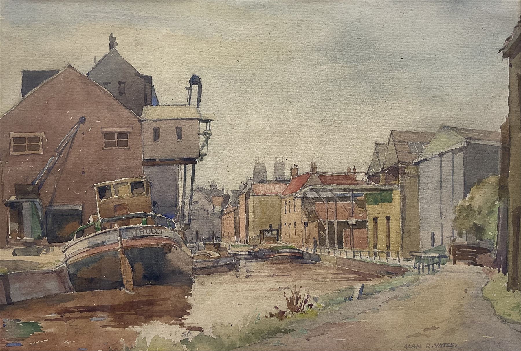 Alan R Yates (Hull 20th century): 'Beck End Beverley', watercolour signed, titled on label verso 24cm x 35cm