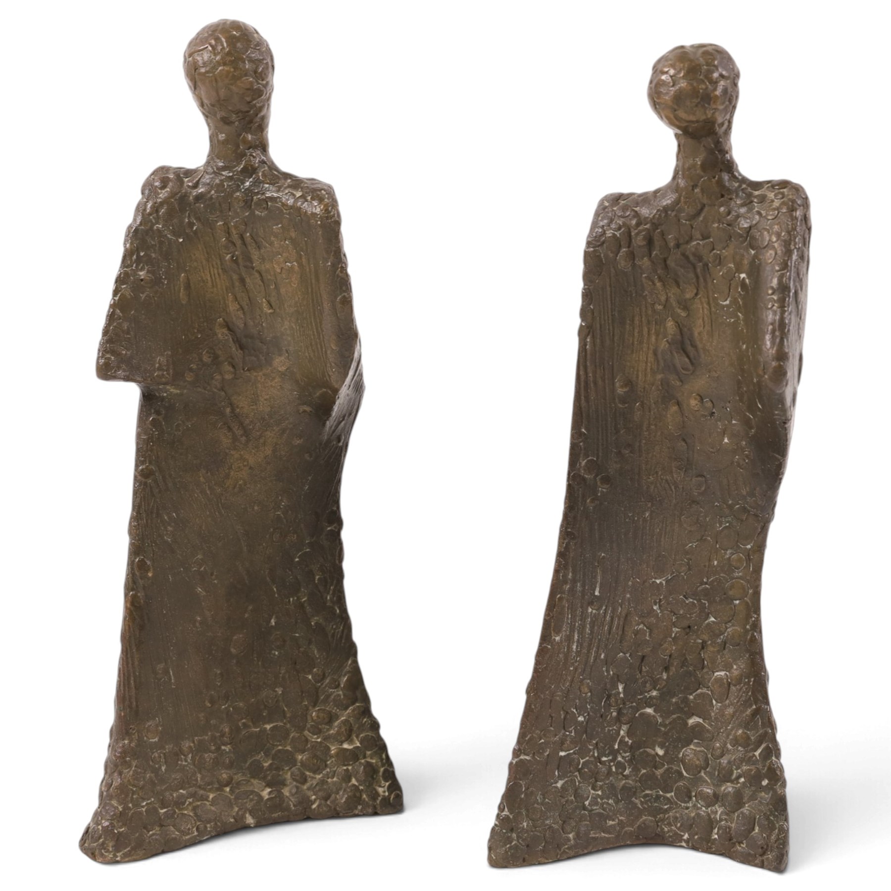 Manner of Antoinette Ruiter (Dutch 1946-) - pair of bronze sculptures depicting brutalist-style figures, with textured surface, H26cm (2)