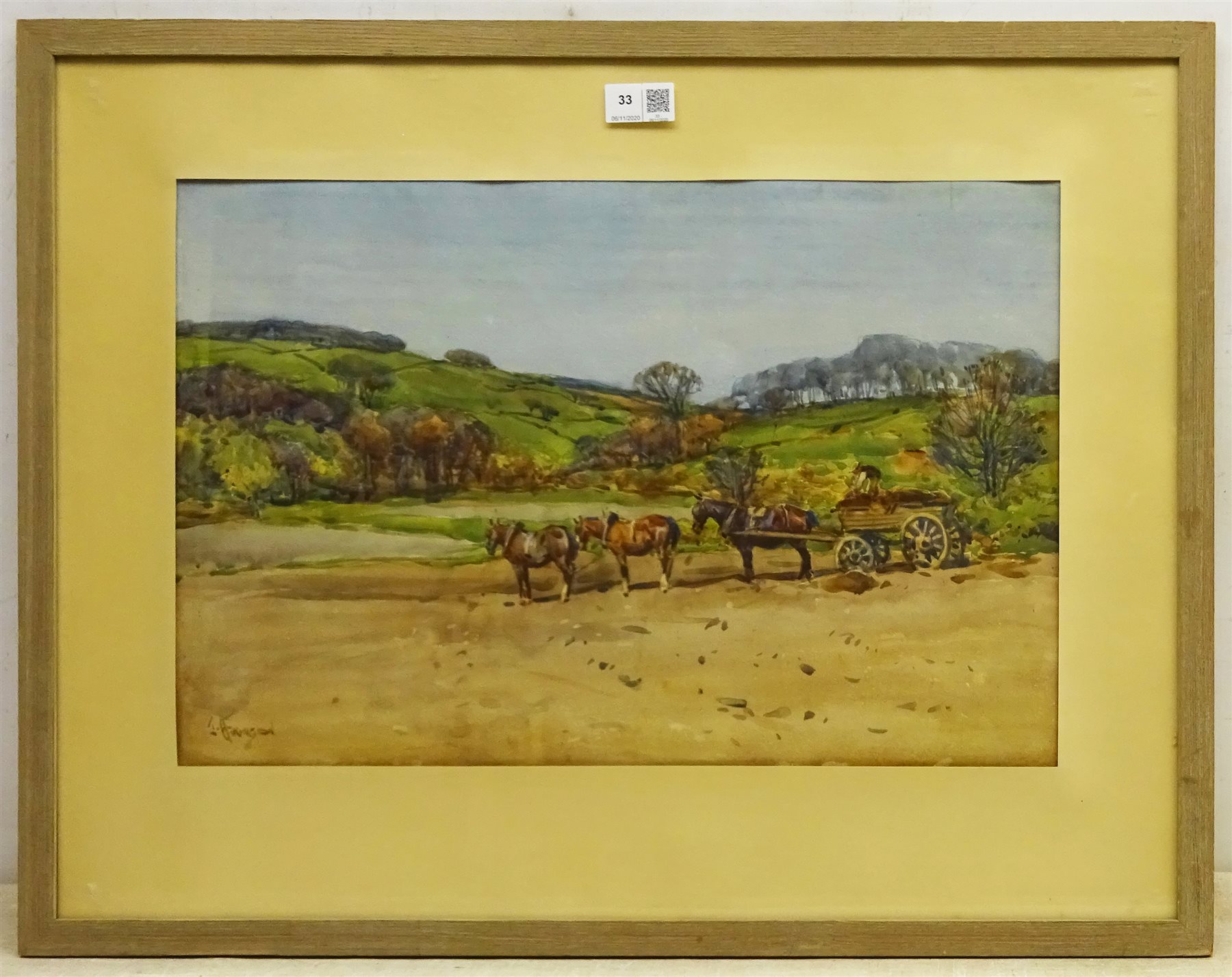 John Atkinson (Staithes Group 1863-1924): Yorkshire Landscape with Working Horses, watercolour signed, inscribed verso 32cm x 49cm