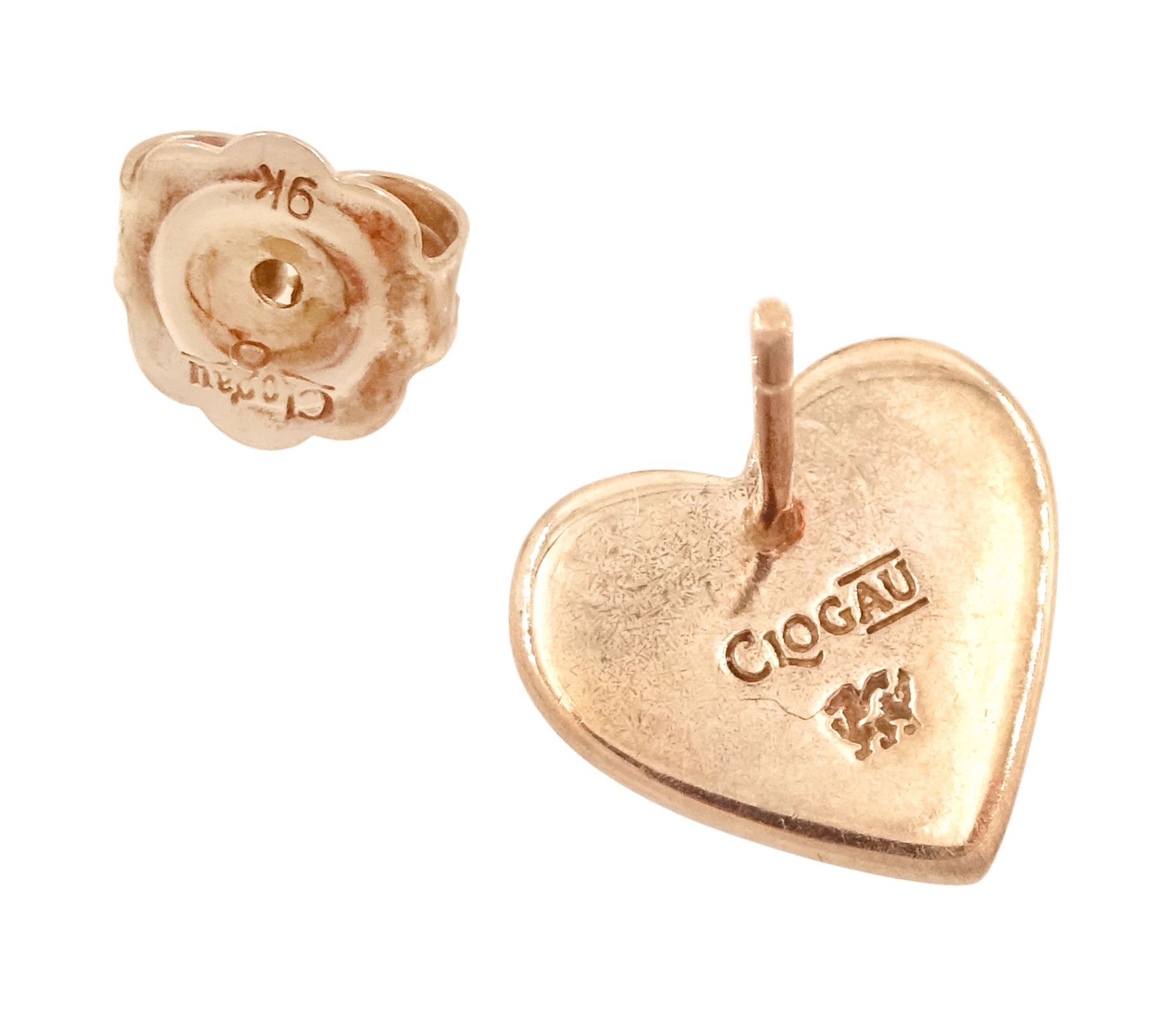 Pair 9ct rose gold heart shape stud earrings, by Clogau, hallmarked 