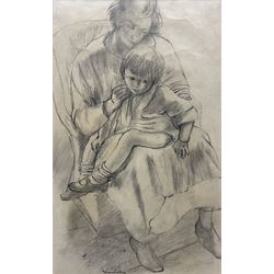 Bernard Meninsky (British 1891-1950): Mother and Child, charcoal signed 
c.1919, 34cm x 21cm 
Notes: the two figures depicted are the artist's first wife Margaret O'Connor and their son; their short-lived marriage lasted less than two years 1917-1919.