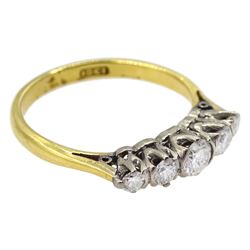 Gold graduating five stone diamond ring, stamped 18ct, total diamond weight approx 0.40 carat