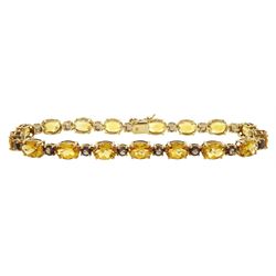 9ct gold citrine and smokey quartz link bracelet, hallmarked