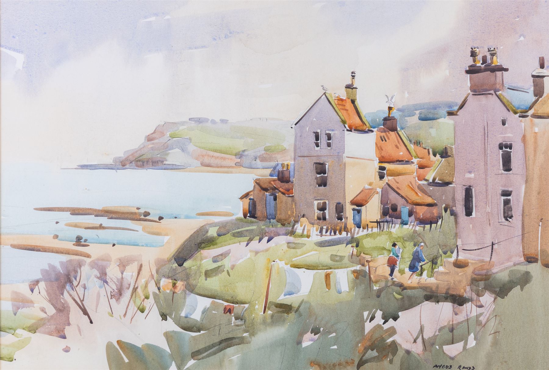 Angus Bernard Rands (British 1922-1985): Robin Hood's Bay and Country Scenes, three watercolours (one unframed painted recto and verso) signed, 34cm x 50cm