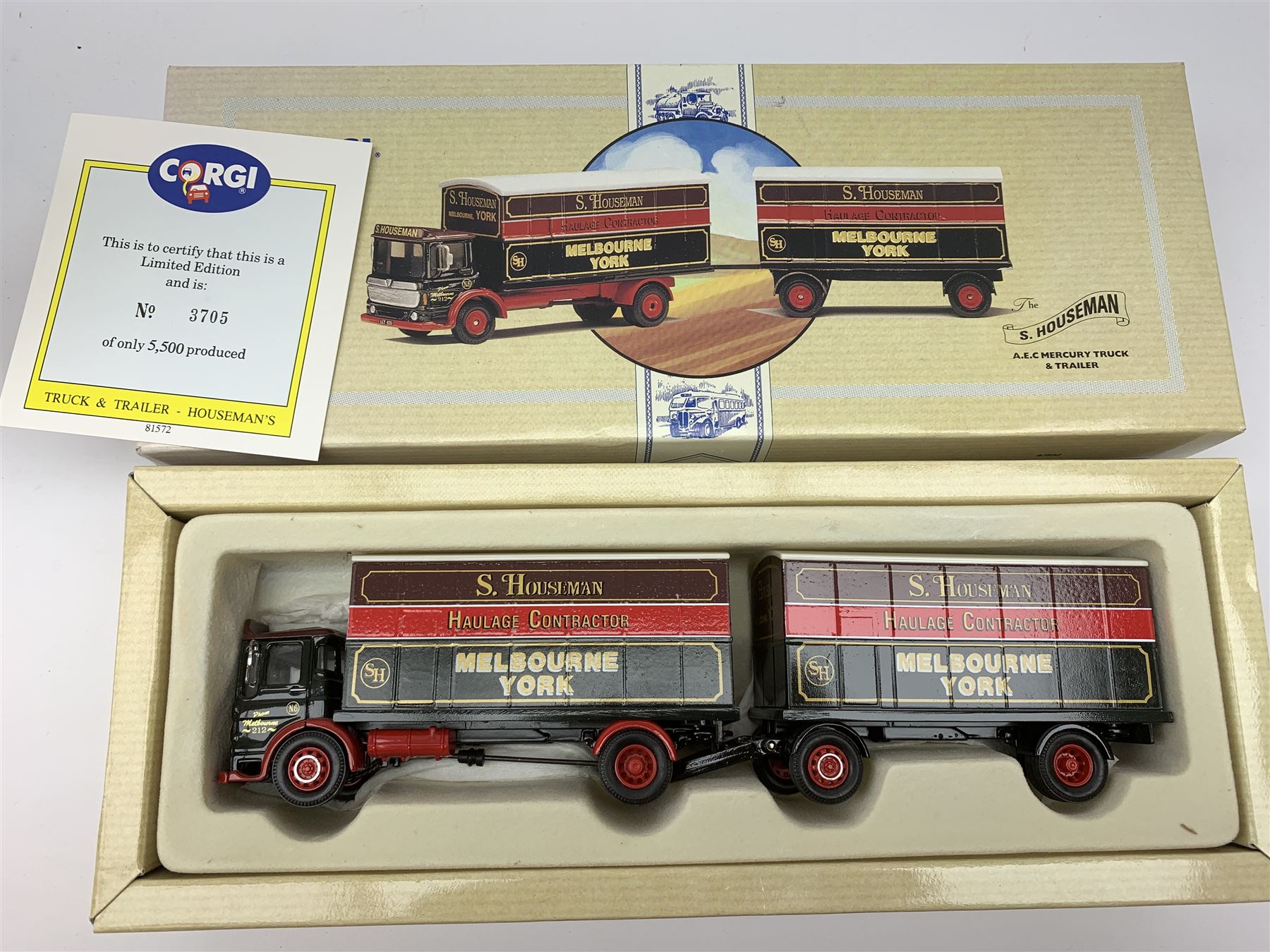 Three Corgi limited edition commercial vehicles - 31007 Heavy Haulage Annis & Co Ltd Diamond T Ballast with Girder Trailer & Locomotive Load No.07770/9400; 17904 Pickfords 2 Scammell Contractors No.3852/5000; and 97892 S. Houseman A.E.C. Mercury Truck & Trailer; all mint and boxed with certificates (3)