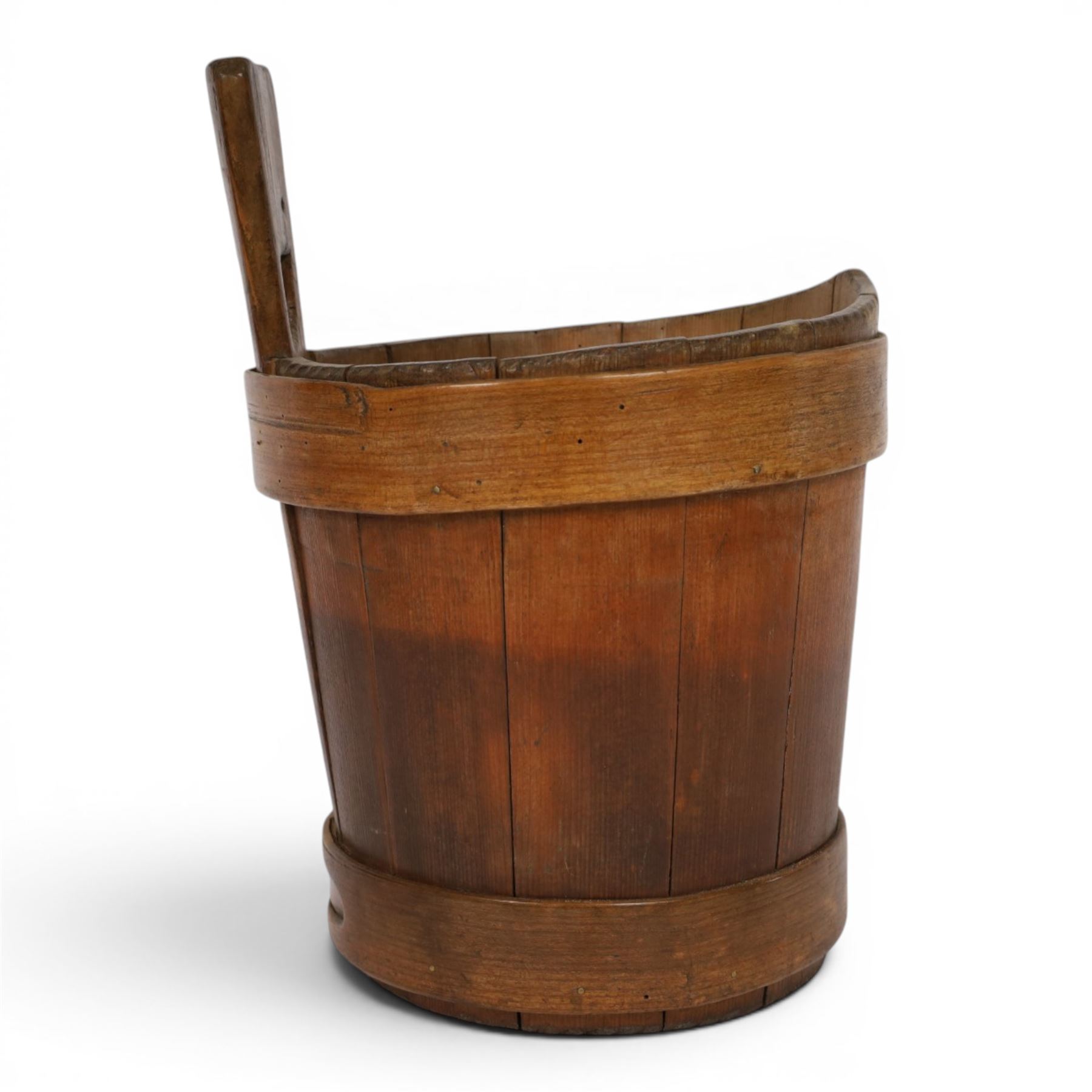 Large 19th century Scottish pine staved and birch bound luggie, overall H34.5cm D25cm
