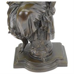 After Joseph Charles De Blezer, bronze figure modelled as a woman in neoclassical dress seated upon a column, H45cm