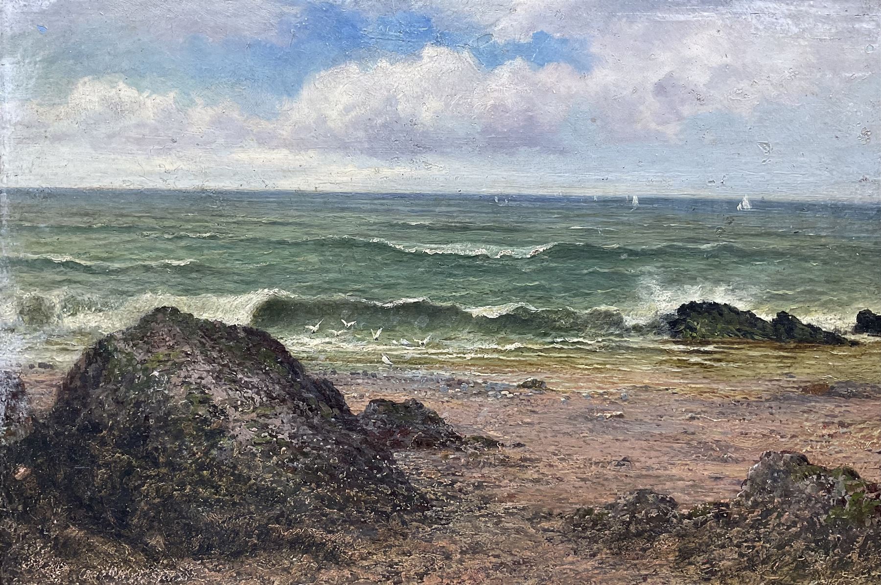 English School (19th century): Cornish Rocky Beach scene, oil on board unsigned 20cm x 29cm 