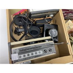 Johnson Bros Indies pattern tea and dinner wares, painted metal female bust on wooden plinth, three radios including one Roberts, Zenit B camera body, Polaroid 1000 land camera, Lorus wristwatch, and other ceramics etc, in four boxes