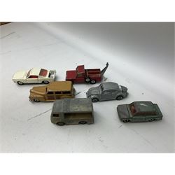 Dinky/Corgi - twenty-nine unboxed and playworn die-cast models including Mobilgas Tanker, two BEV Trucks, Aveling-Barford steam roller, Coventry Climax fork-lift, Hudson Hornet, Vanguard, Post Office Telephones Van, Royal Mail Van etc