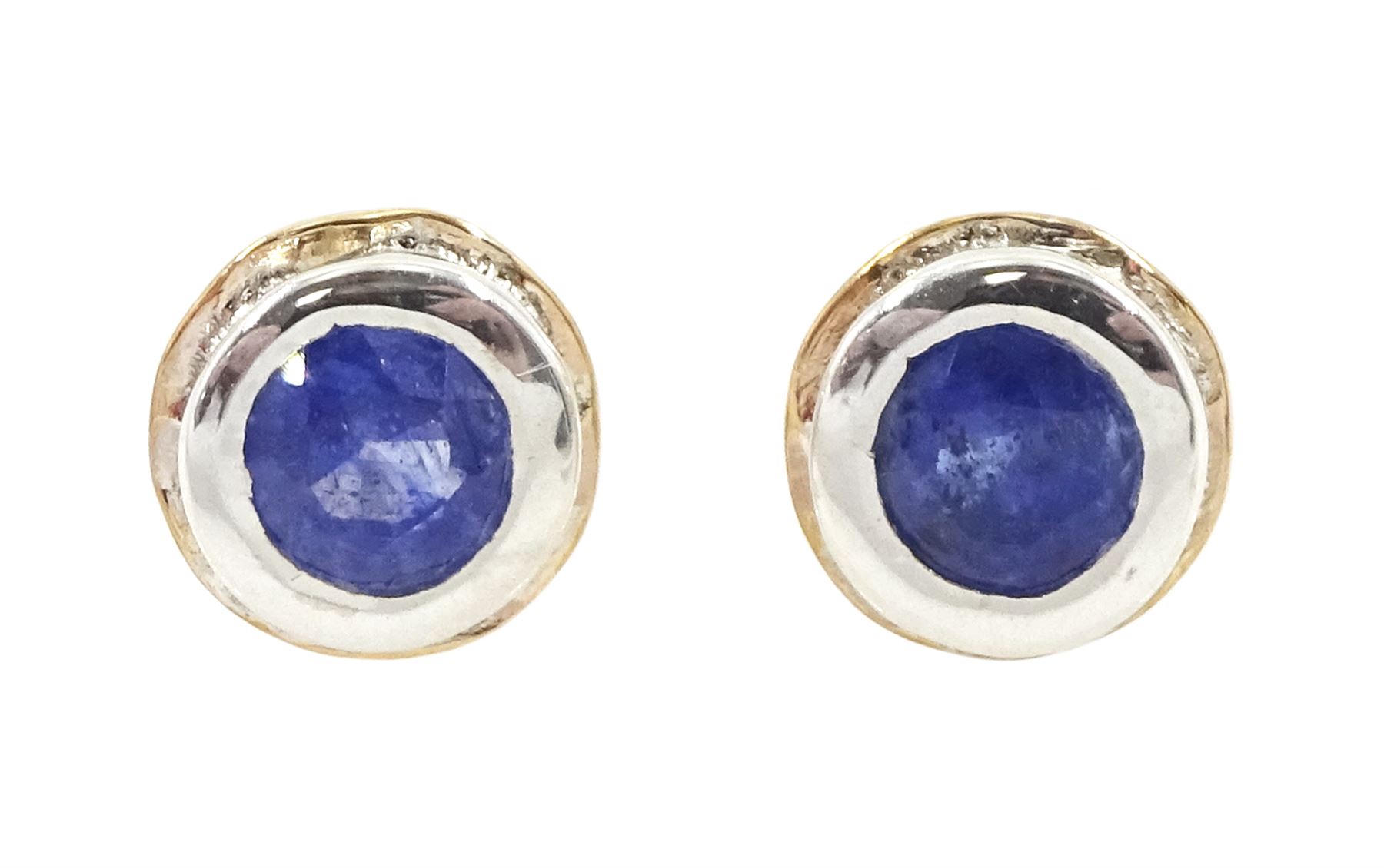 Pair of silver and 14ct gold wire sapphire stud earrings
