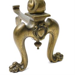 Pair of late 19th/early 20th century cast bronze fire dogs with lion masks and paw feet H37cm