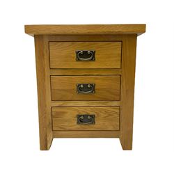 Light oak three drawer bedside lamp chest