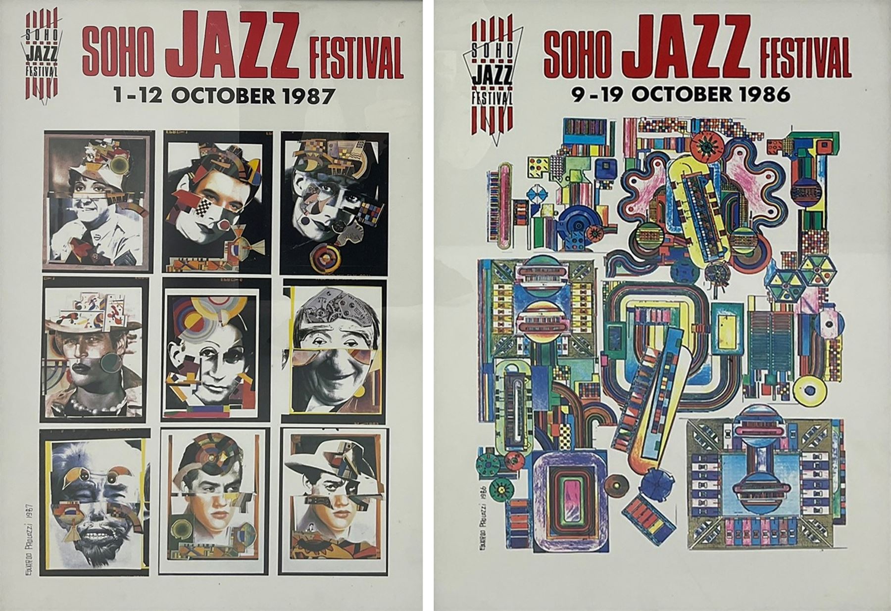 Sir Eduardo Paolozzi CBE RA (Scottish 1924-2005): 'Soho Jazz Festival 1987 and 1986', two exhibition posters 66cm x 45cm and 55cm x 40cm, respectively (2)