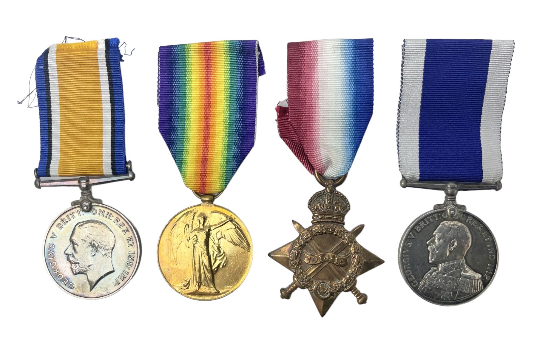 WW1 Naval group of four medals comprising British War Medal, 1914-15 Star and Victory Medal awarded to 346238 A.G. Young SHPT. 2  R.N.; and George V Long Service and Good Conduct Medal awarded to 346238 A.G. Young SHPT. 1 H.M.S. Victory; all with ribbons