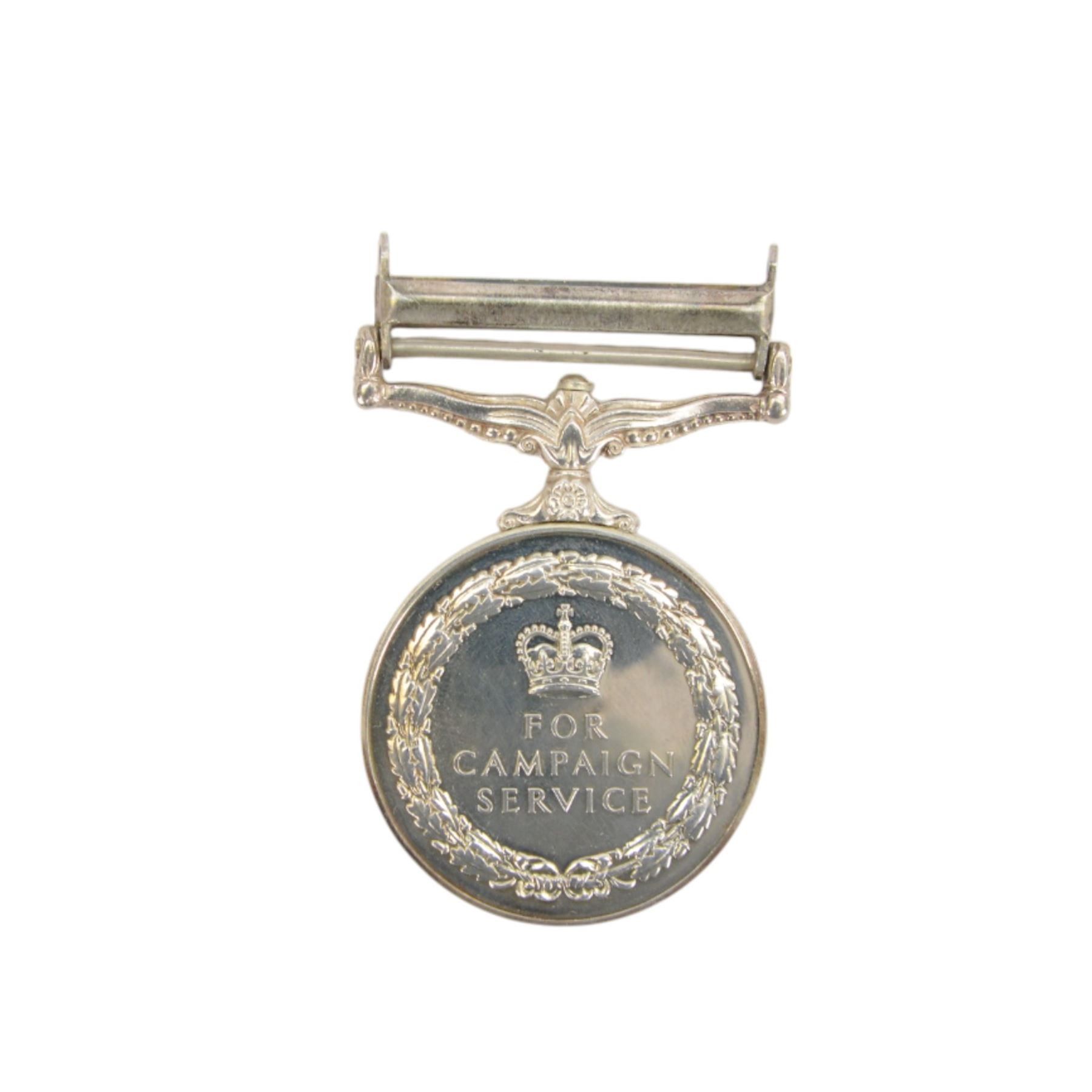 Queen Elizabeth general service medal with Cyprus clasp, RAF long service medal and  Campaign Service medal with South Arabia clasp, awarded to 582694 C.H. Tech E. Wickham R.A.F, together with miniatures for the general service medal and long service medal