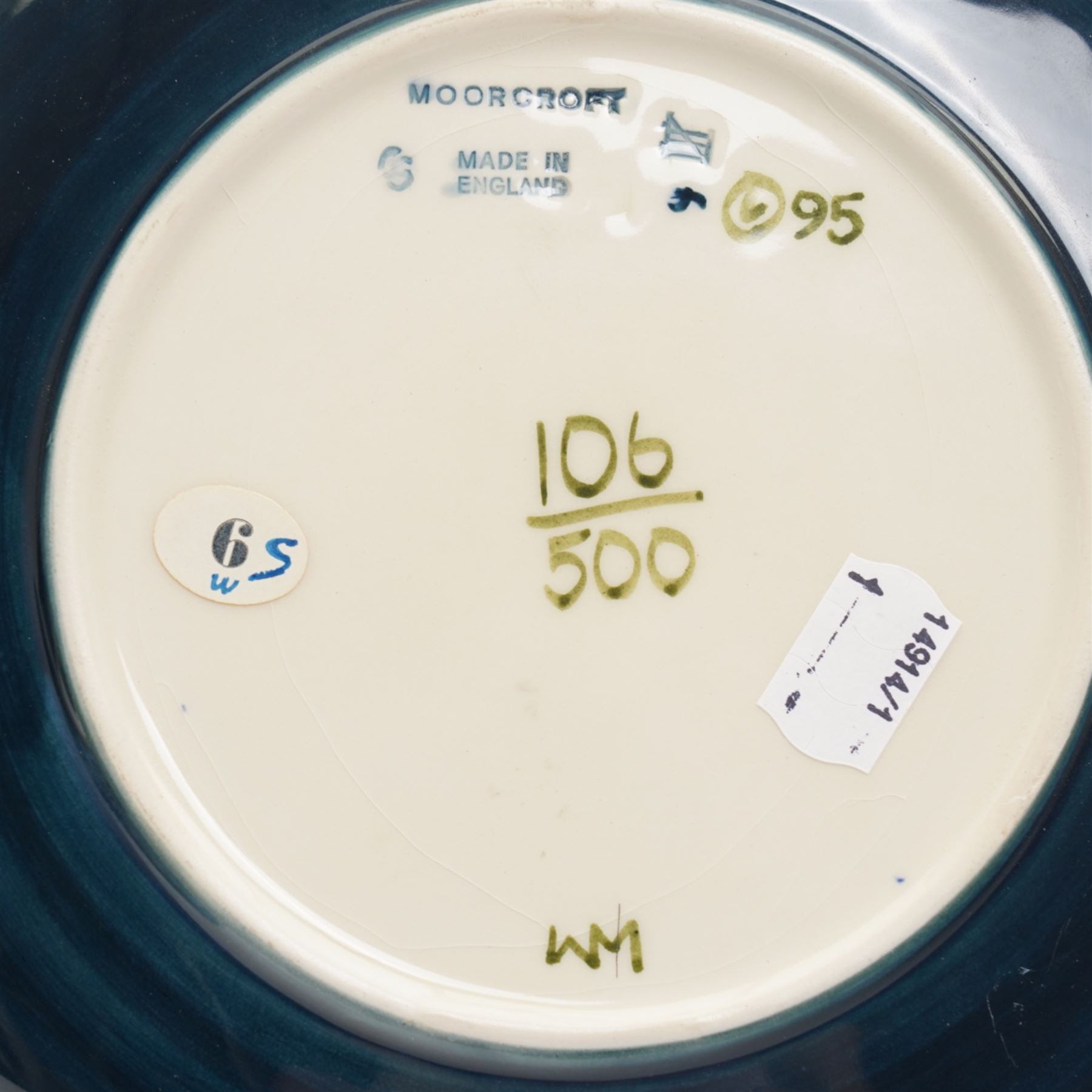 Moorcroft plates, to include the 1996 Year Plate limited edition number 106/500, with certificate, and two Brambles pattern plates, each with impressed and painted marks to base, D22cm (3)