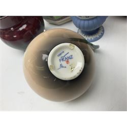 Franz jug, together with three lustre jugs, Wedgwood Jasperware vase and two others 