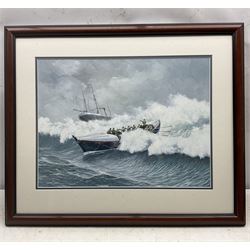 John Cooper (British 1942-): Coxswain Guiding a Boat at Heavy Seas, gouache signed 43cm x 58cm