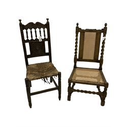 Early oak barley twist chair and a carved chair