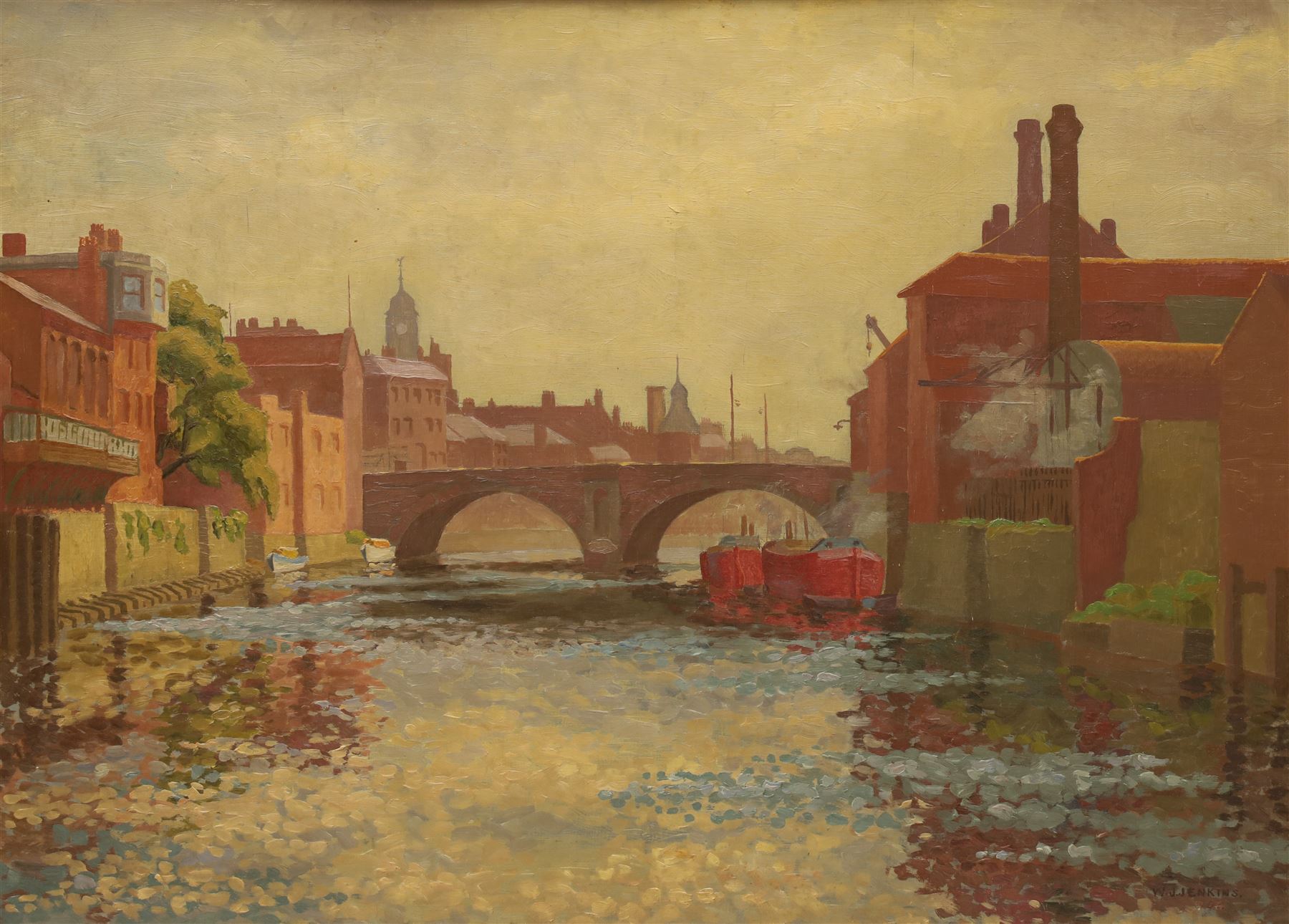 William John Botten Jenkins (British 1912-1994): 'Ouse Bridge - York', oil on wood panel signed, titled and dated 1937 on York Arts Society label verso 43.5cm x 60cm