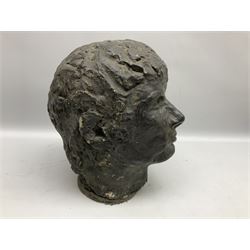 Bronzed plaster head study of a male figure, unmarked, H27cm