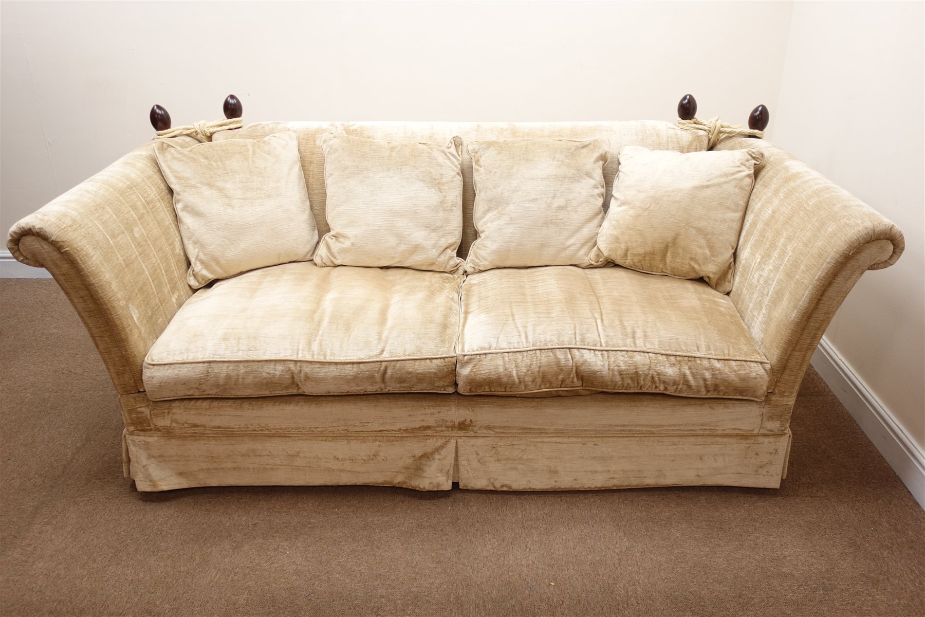 Laura Ashley Knole drop arm sofa, upholstered in Villandry Champagne