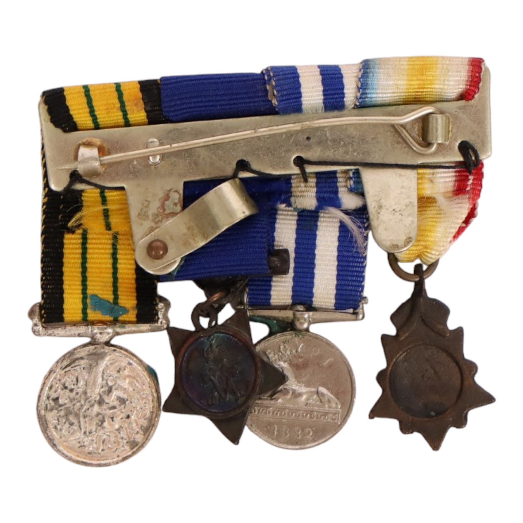 Set of Victorian miniature medals, comprising Kabul to Kandahar Star,  Egypt medal, Khedive's Star and East and West Africa medal
