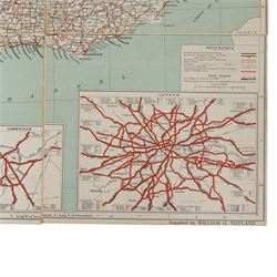 William G Nutland (British Military 20th century): Nuclear War Town Exit Plan Map: Civil Defence and Government Continuity in the Event of a Nuclear Attack on the UK, mid-20th century printed twenty-four sectional map with hand-colouring based upon the OS maps with sanction of the Controller of H.M. Stationery Office, circa 1950s or 1960s as part of a contingency during the Cold War 72cm x 100cm (unframed)