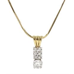 14ct gold diamond pendant, on 9ct gold necklace, principle diamond approx 0.45 carat, total diamond weight approx 0.50 carat