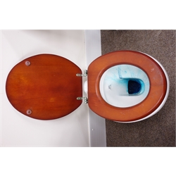  Small Thomas Crapper sink with taps (W53cm, D26cm) Lefroy Brooks Victorian style toilet with mahogany seat (W39cm, H46cm, D58cm) and matching basin with pedestal  