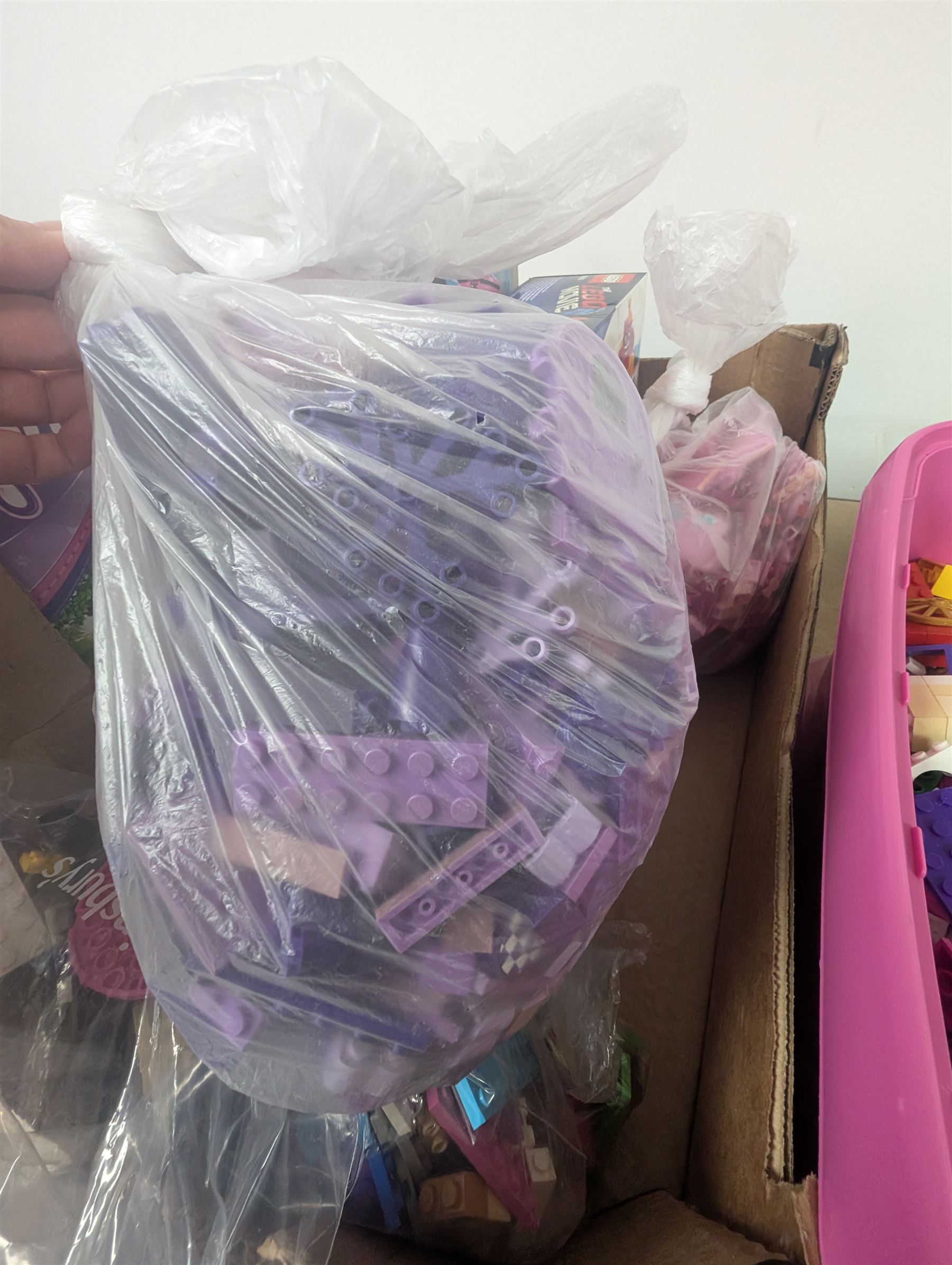 Lego Friends no. 3189 Stables set, Lego Trolls no. 41252 World Tour set, The Lego Movie set no. 70825, three small Lego Friends sets, all boxed and a quantity of loose Lego, including purple and pink colourways