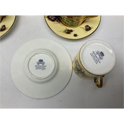 Aynsley Orchard Gold five coffee cans and saucers, mantel clock, plate etc 
