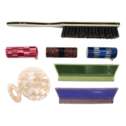  Lea Stein hand mirror, brush, two combs and three lipstick cases (7)  