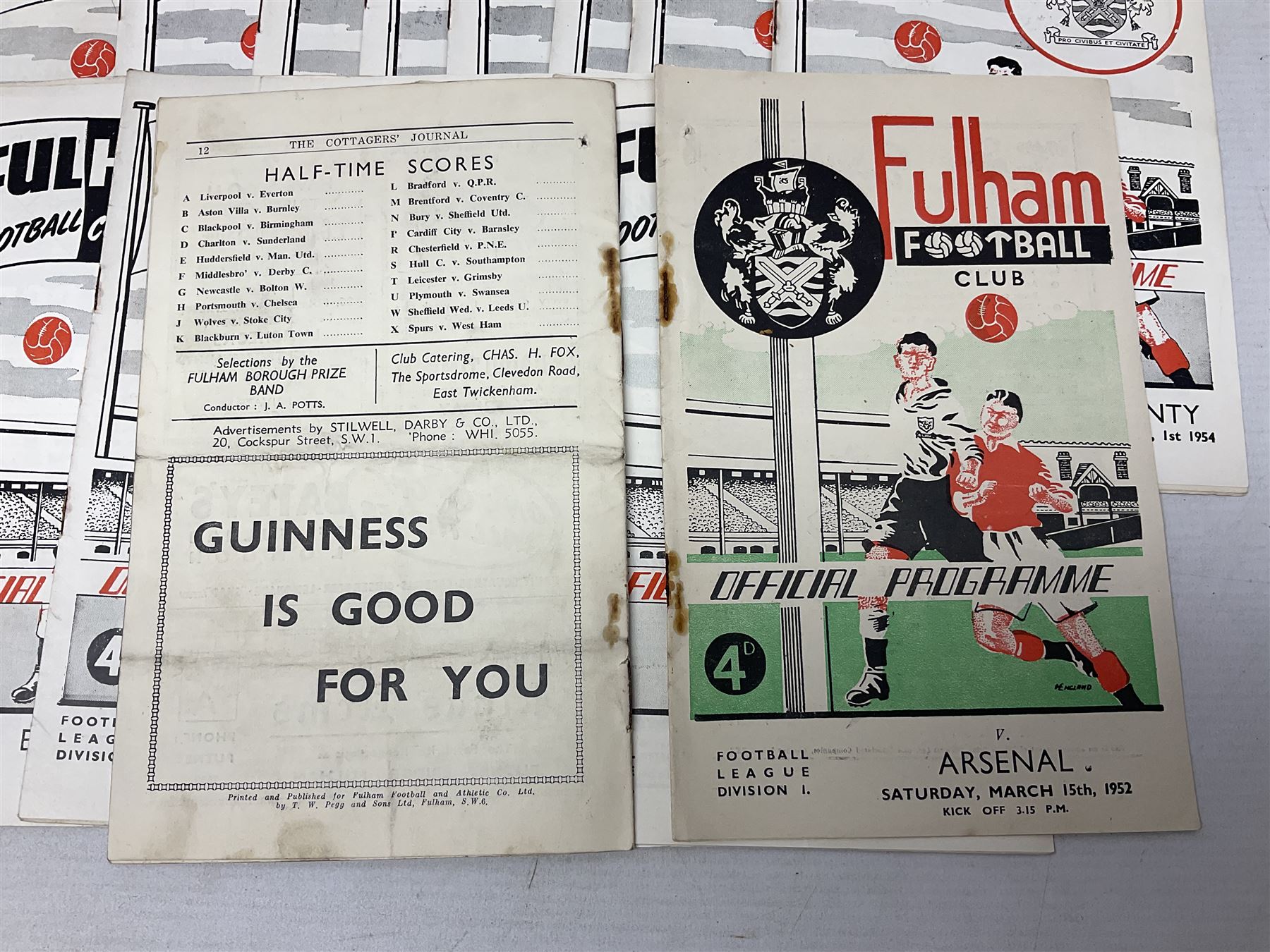 Fulham F.C. programmes - twenty-seven home matches 1949/50 - 1957/58; and two photocopies of memorabilia items