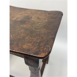 'Mouseman' 1930/40s adzed oak joint stool, dished figured burr seat, on shaped octagonal supports joined by stretchers, carved with mouse signature, by Robert Thompson of Kilburn 