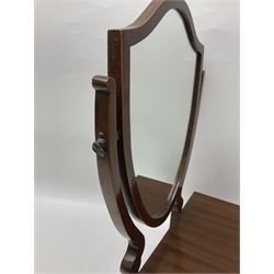 19th century inlaid mahogany dressing table mirror, with three drawers to base, H58cm