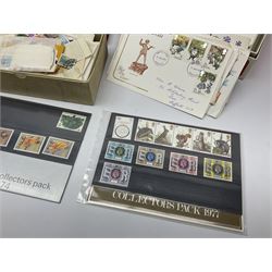 Mostly Great British stamps including 1970s and later first day covers, small number of Queen Victoria penny reds, small number of Queen Elizabeth II mint decimal stamps etc, in albums and loose, in one box