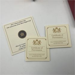 Royal Canadian Mint 2013 '25th Anniversary of the Silver Maple Leaf' fine silver fifty dollar coin, cased with certificate