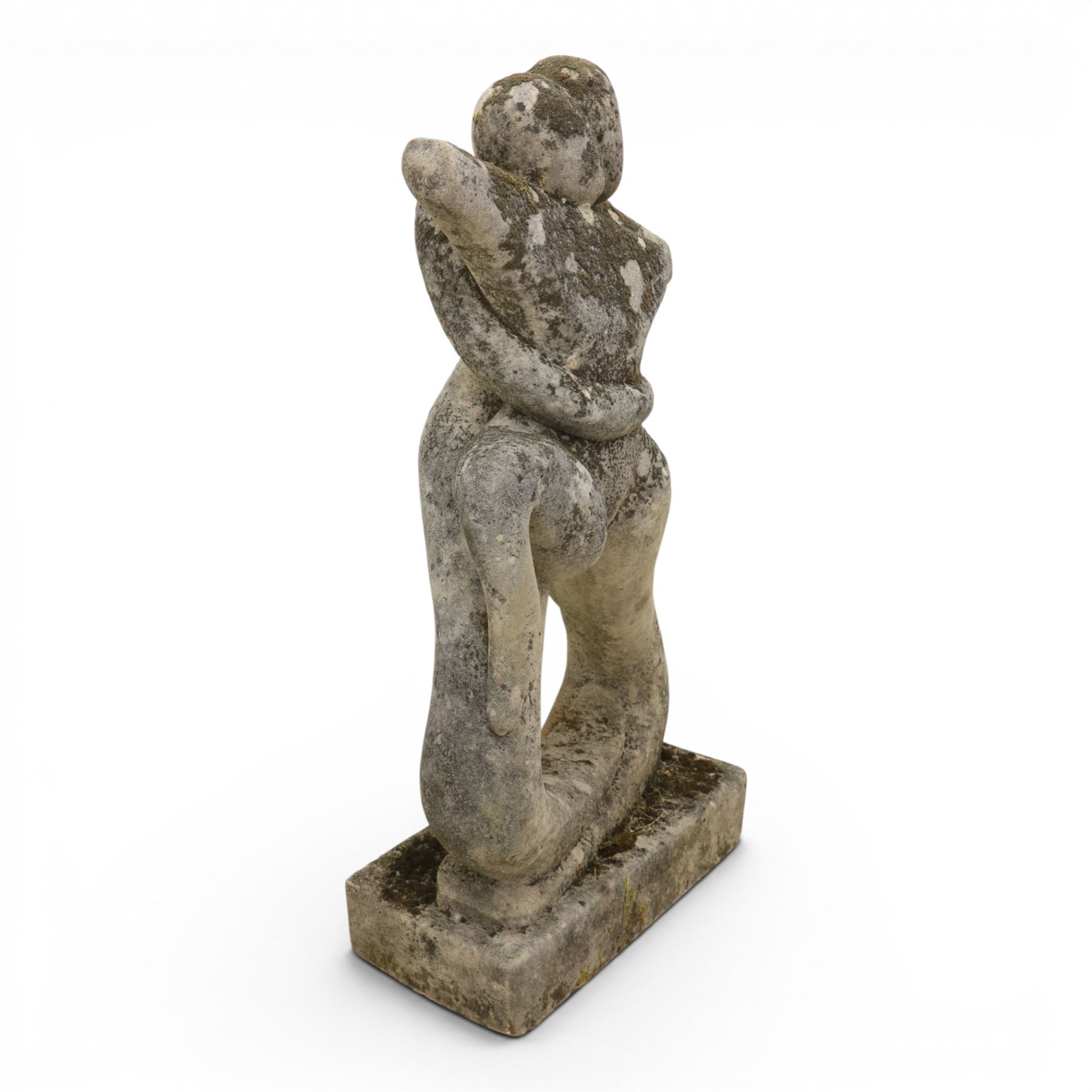 Pair of composite stone gardens sculptures, in the manner of Henry Moore, tallest 102cm