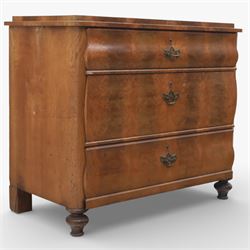 Late Victorian walnut and burr walnut chest of drawers, moulded top with rounded corners, ...