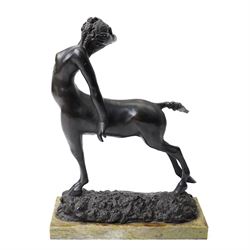 Walter Winans (St Petersburg 1852-1920): The Centauress, bronze model signed and dated 1915 to the naturalistic base, on a rectangular marble plinth, L30.5cm, H42cm

Notes: A finely modelled bronze depicting a rare female centaur, combining classical mythological subject matter with the fluid naturalism characteristic of Winans’ mature work.