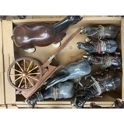Approximately forty seven ceramic Shire horses to include Sylvac and Melba Ware examples of various sizes and colours, many with harnesses, and a quantity of carts and wagons 