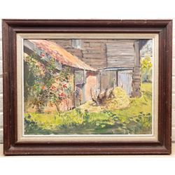 Dorothy P Swanton (neé Tuck) (British 1929-?): 'Piggery Pitcher's Farm' Norfolk, oil on canvas signed and titled on label verso 44cm x 60cm