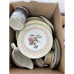 Limited edition Royal Doulton The Dambusters tankard, The Royal Air Force Museum Wings of Destiny tankard with certificate, and further Flying for Victory tankard, Johnson Brothers Fruit Sampler pattern tea and dinnerware, Poole dolphin and other animal figures, other ceramics etc in three boxes