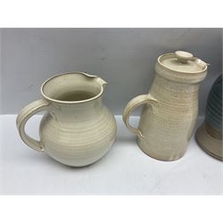 Collection of studio pottery, including Punch set with eight cups, two Paul Murray jugs, dishes, etc 